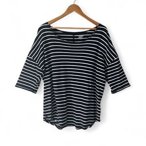 *NWOT* Lands' End Women's Supima Elbow Sleeve Balletneck Curved Hem Stripe Top